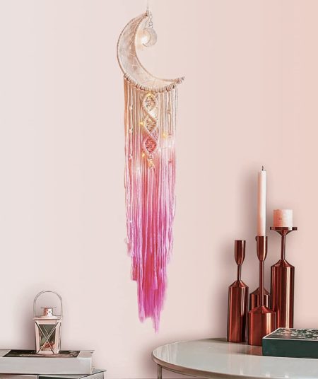 Atrapasueño Luna Rosa Wash en Macramé con Luces Led