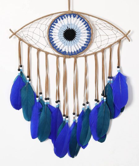 Atrapasueño Crochet y Cuero con Plumas Ojo Turco