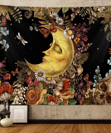 Telar Negro con Luna Creciente y Flores