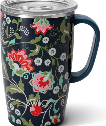 Taza Térmica Negra Flores