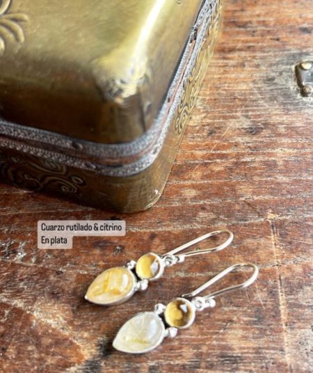 Aretes de citrino y cuarzo rutilado en plata